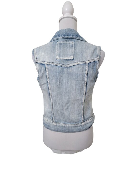 Mudd Size S Denim Distressed Blue Jean Vest, Boho, Button Front - Picture 4 of 10